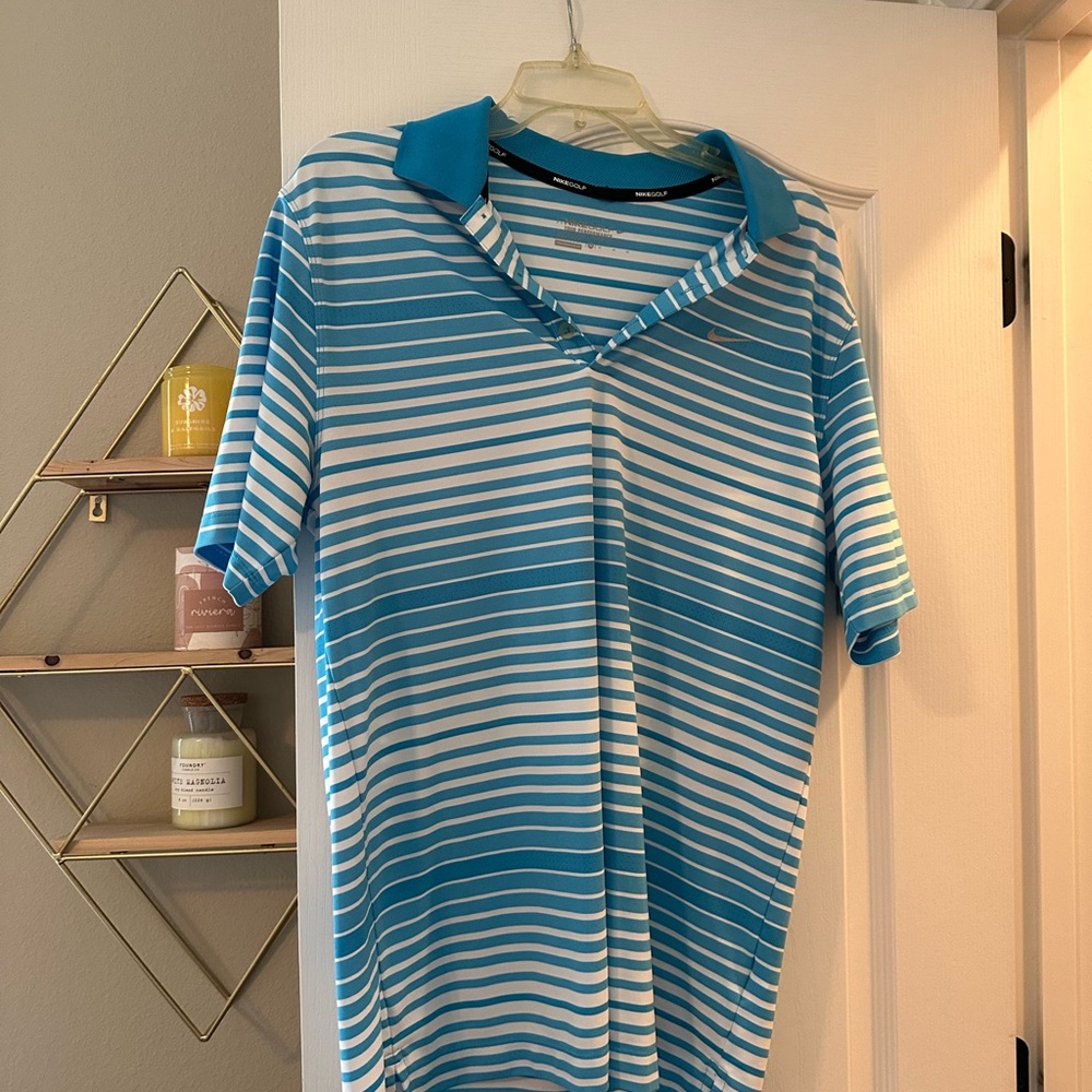 Nike Blue and White Striped Polo Shirt